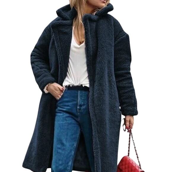 Madewell soft & plush Sherpa Teddy Coat Navy Dark Nightfall Blue pockets & snaps - Picture 1 of 17